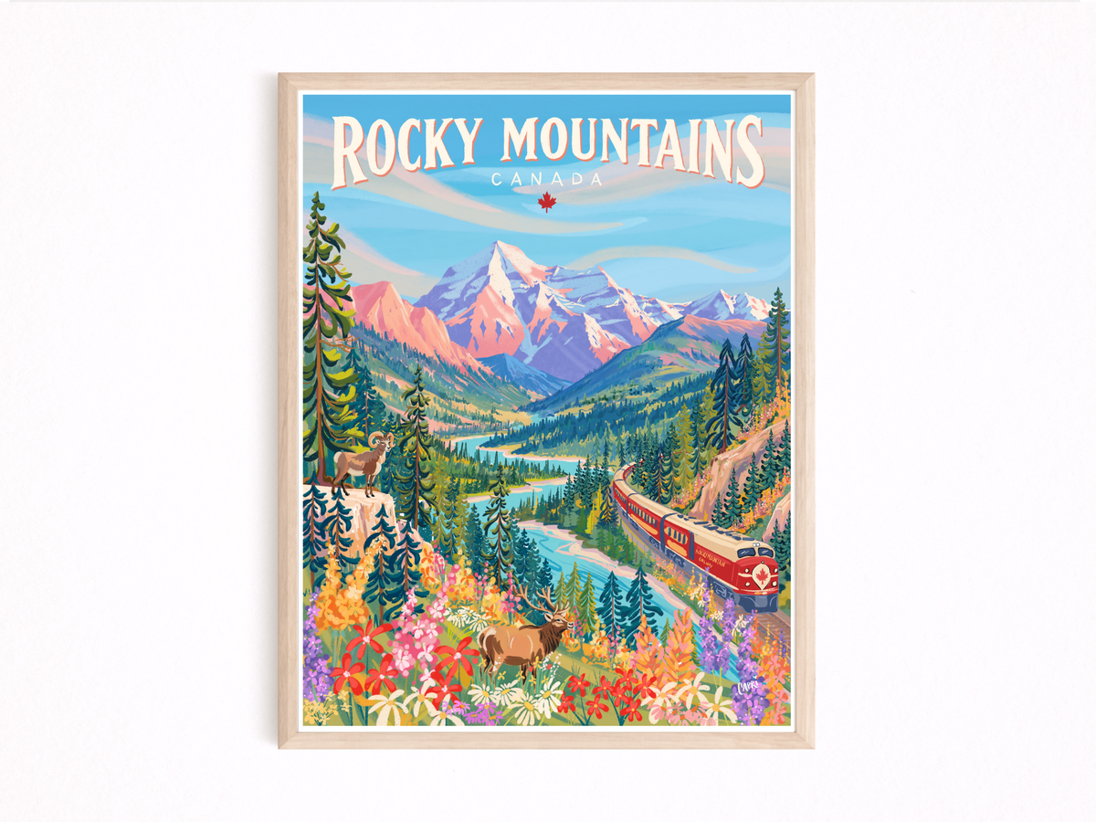 The Canadian Rocky Mountains hand drawn art print