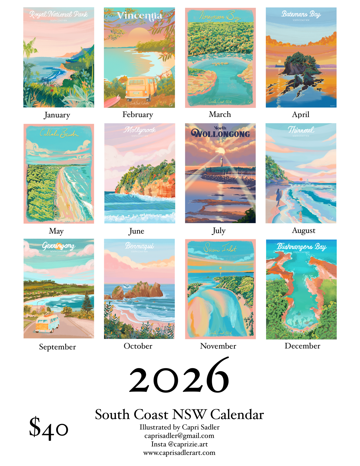 2026 South Coast NSW Wall Calendar
