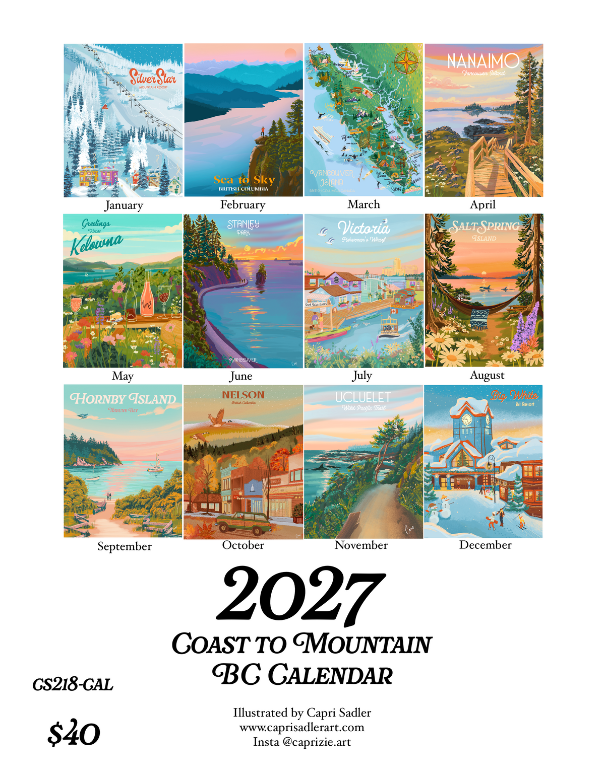 2027 Coast to Mountain Calendar