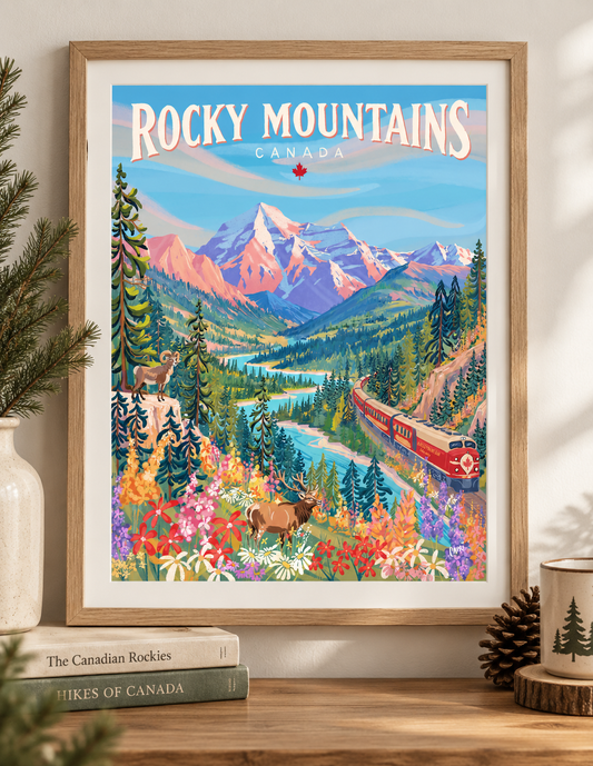 The Canadian Rocky Mountains hand drawn art print