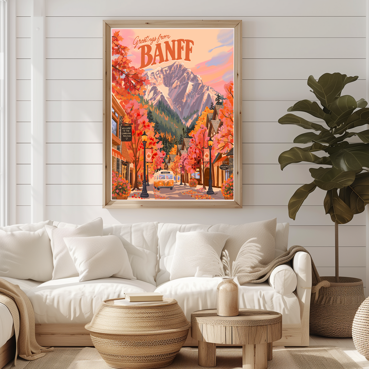 Banff art print, downtown Banff, Alberta travel poster