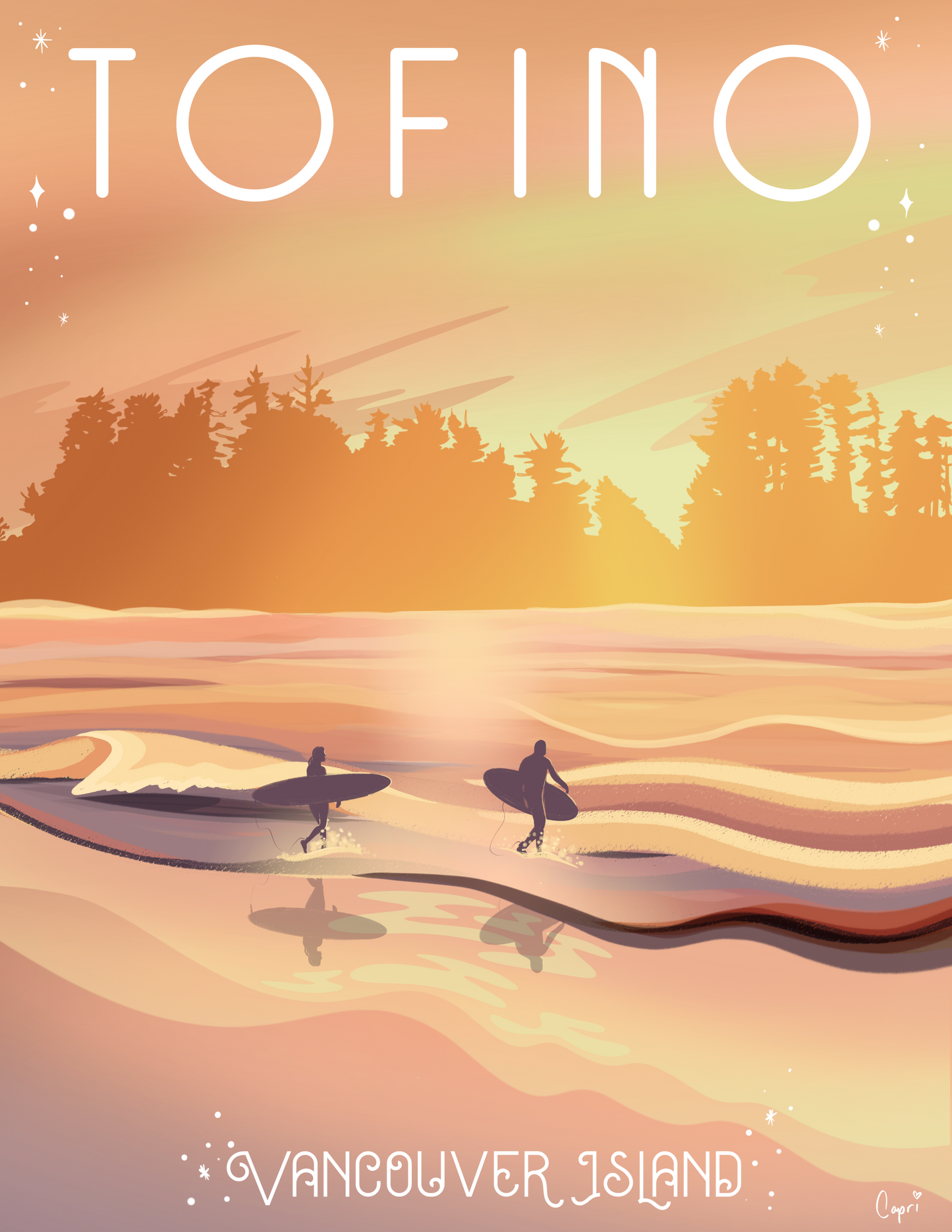 Tofino Sunset Surf Art Print